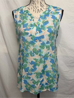Late August Sleeveless Starfish Print Top - Blue & Green Size PL NWT